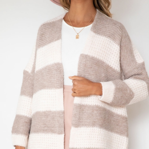 EBBY & I Wool blend Cosy Pastel Stripe Knit Cardi Winter Cardigan NWT - Picture 15 of 16